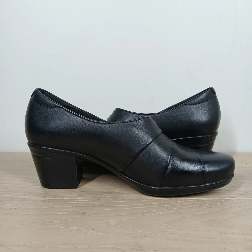 Clarks Collection Pumps Womens 7.5 Black Leather Block Heel Office Career